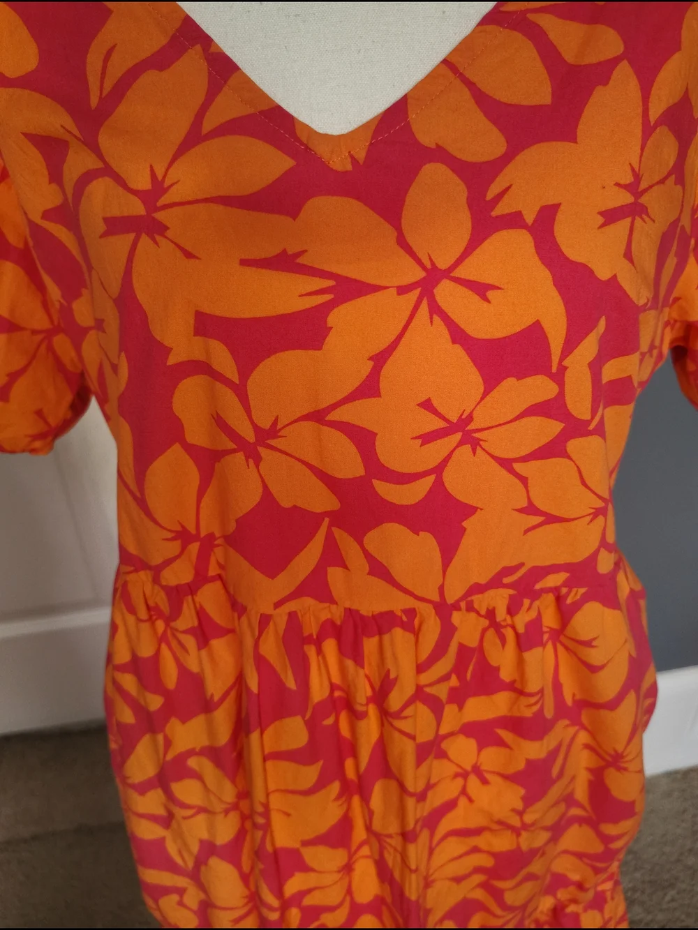J Crew Women's Orange & Pink Floral V-Neck Maxi Dress Size 10 Vacation Cotton - Picture 2 of 11
